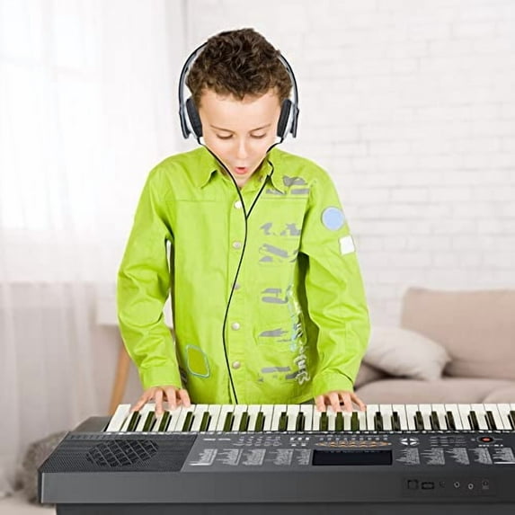Saturnpower 61-Key Portable Electronic Keyboard Piano with Built In Speakers, Headphones, Microphone, Dual Power Supply, Piano Stand, Music Sheet Stand and Stool for Beginner (Kid