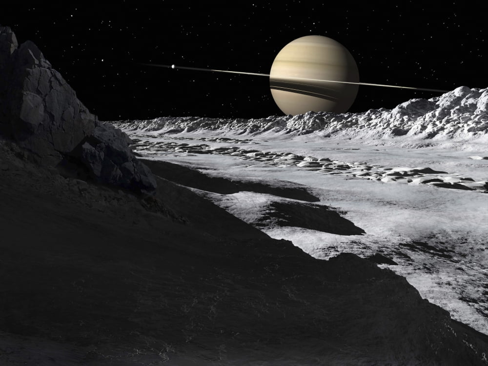 Saturns moon Tethys is split by an enormous valley called Ithaca Chasma Canvas Art - Ron MillerStocktrek Images (16 x 12)
