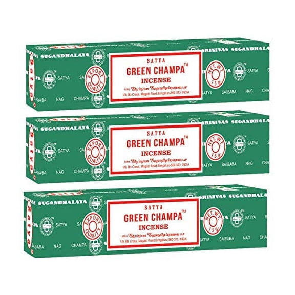 Satya 3 Pack Green Champa Nag Champa Incense Sticks Original Sai Baba for Cleansing & Meditation