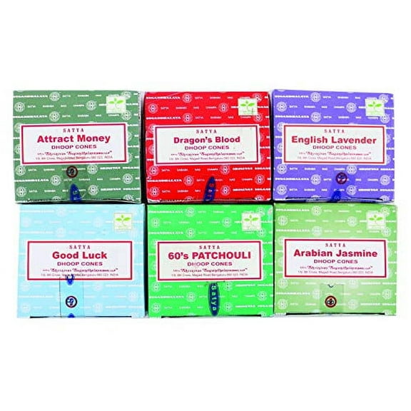 Satya 6 Packs Assorted Incense Cones with 12 Cones per Fragrance (72 Cones Total) Tribal Blend