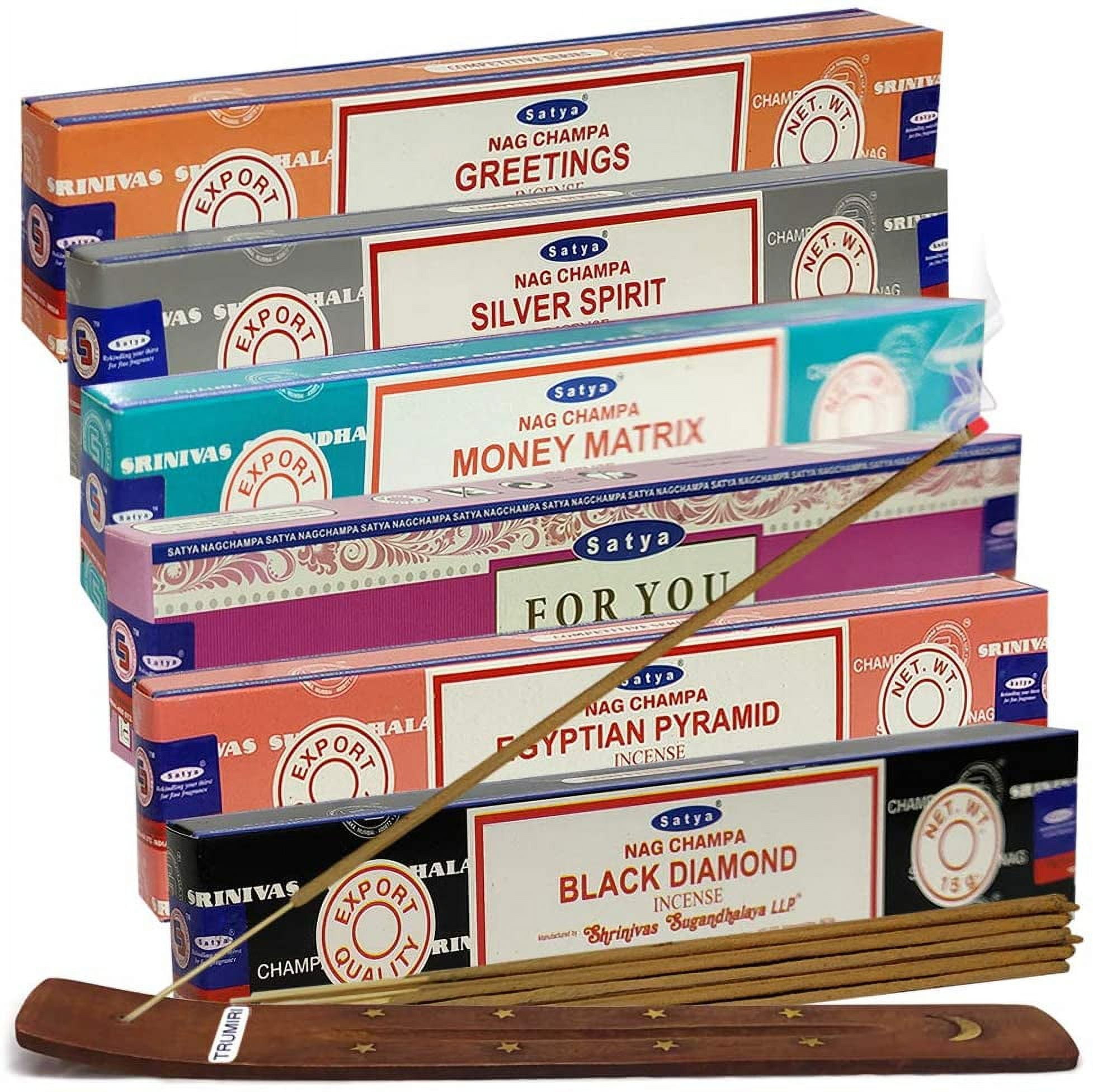 Satya Incense Sticks Variety Pack 9 And Incense Stick Holder Bundle