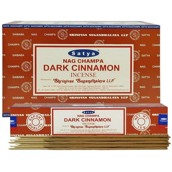 Satya Nag Champa Dark Cinamon Incense Sticks Pack of 12 Boxes 15gms Each Hand Rolled Agarbatti Fine Quality Incense Sticks for Purification, Relaxation, Positivity,.., By Brand Satya Sai Baba