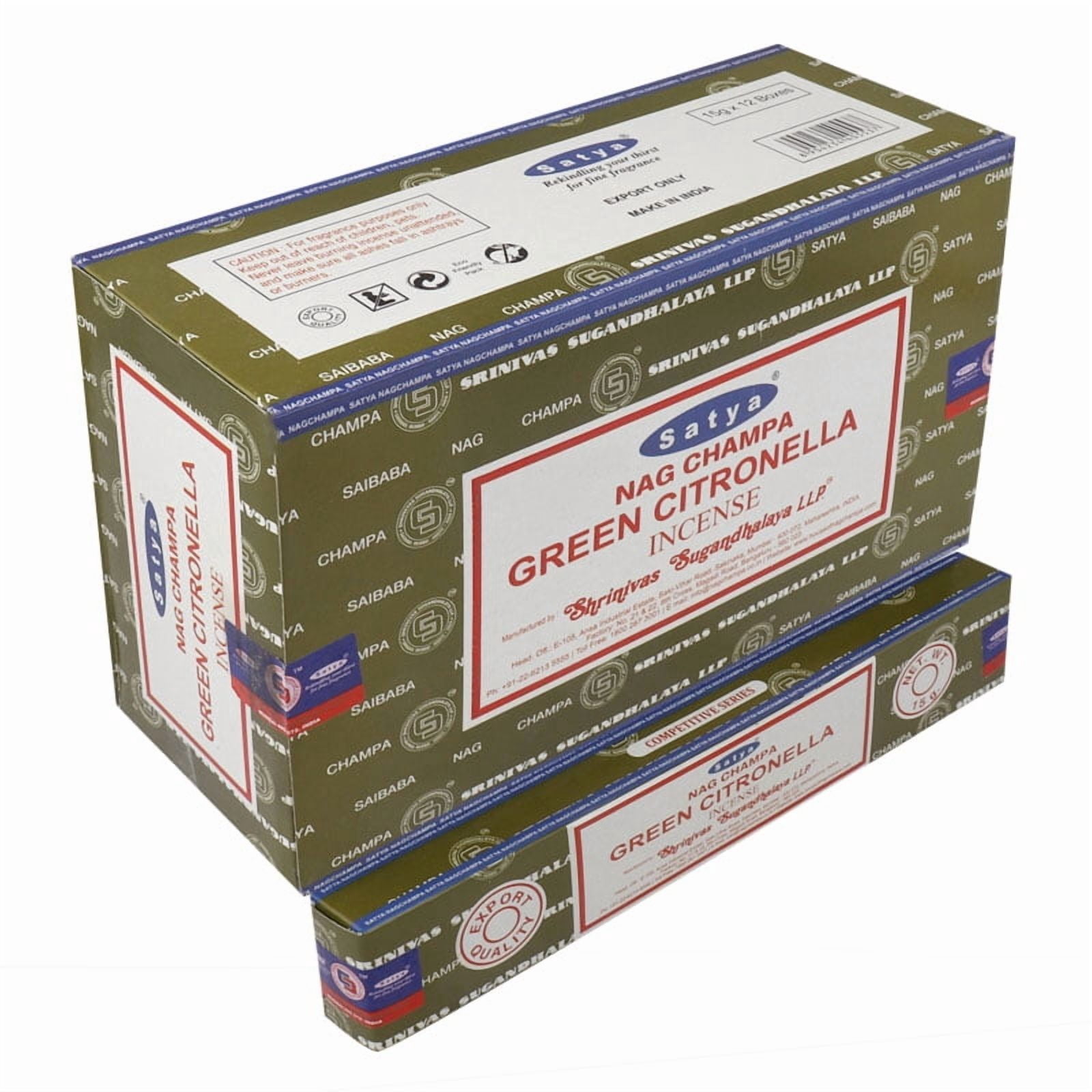 Satya Nag Champa Green Citronella Fragrance Incense Stick Pack Of 12 Aggarbatti Home Scent Fragrance Aromatherapy 15G X 12 Pack (180G)