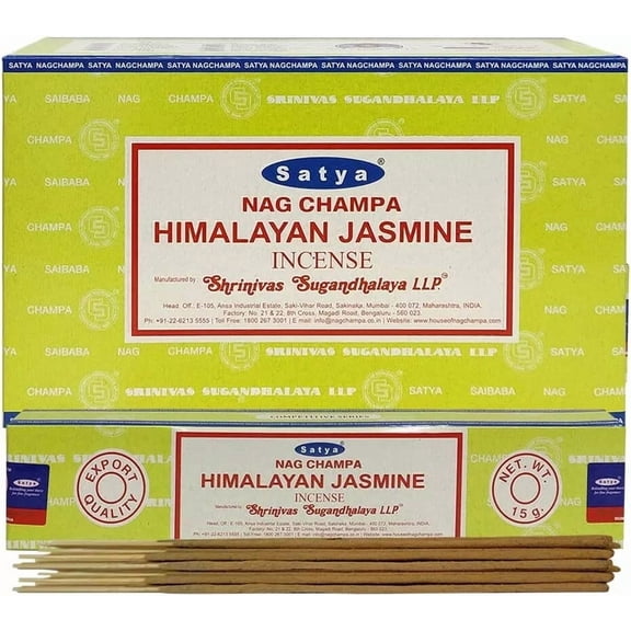 Satya Nag Champa Himalayan Jasmine Incense Sticks, 15g x 12 Boxes