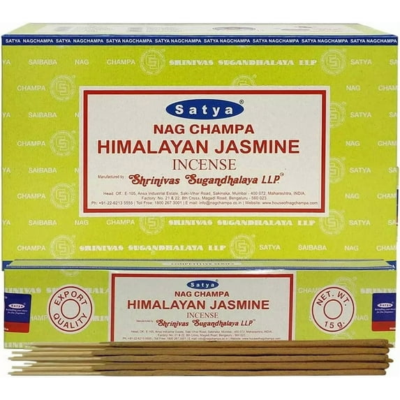 Satya Nag Champa Himalayan Jasmine Incense Sticks, 15g x 12 Boxes