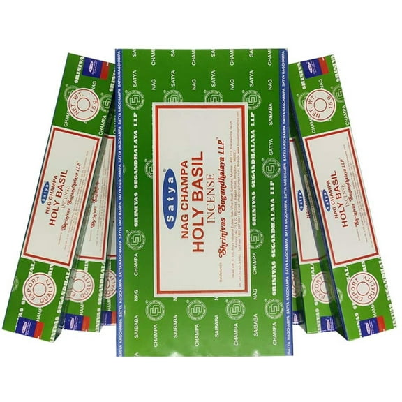 Satya Nag Champa Holly Basil Incense Sticks Pack of 12 Boxes 15gms Each Hand Rolled Agarbatti Fine Quality Incense Sticks for Purification, Relaxation,.., By Brand Satya Sai Baba