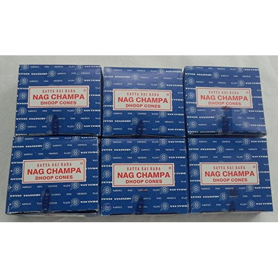 Satya Nag Champa Incense Cones Sai Baba 6 Packs X 12 Cones (72 Cones)