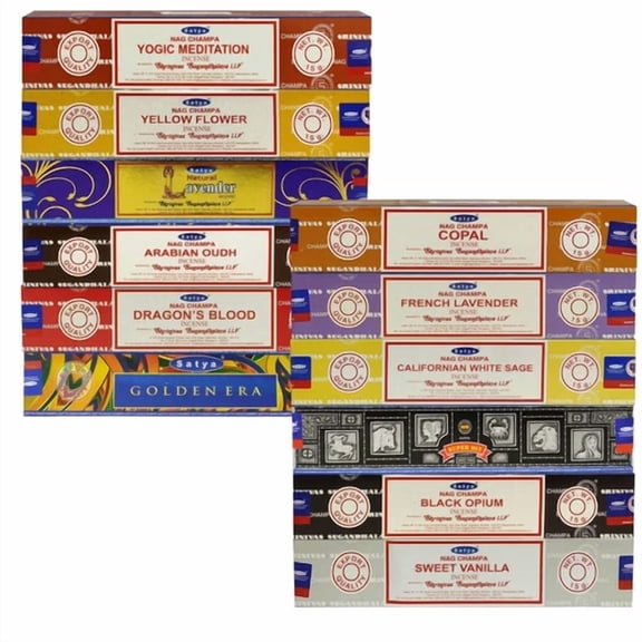 Satya Nag Champa Incense Sticks Assorted-Mixed 12 X 15 Gram, (180 Grams Total)