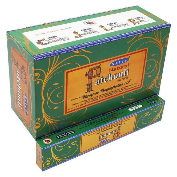 Satya Natural Patchouli Fragrance Incense Stick Pack Of 12 Aggarbatti Home Scent Fragrance Aromatherapy 15G X 12 Pack (180G)