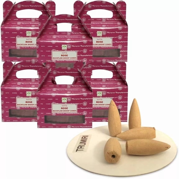 Satya Rose Scented Backflow Incense Cones With Mat- Pack Of 6 (Approx 144 Cones)