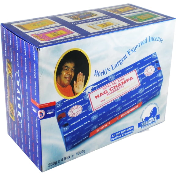 Satya Sai Baba Classic Nag Champa Agarbatti Incense Sticks [4 Boxes x 250 Sticks Per Box - Brown - 250 grams]