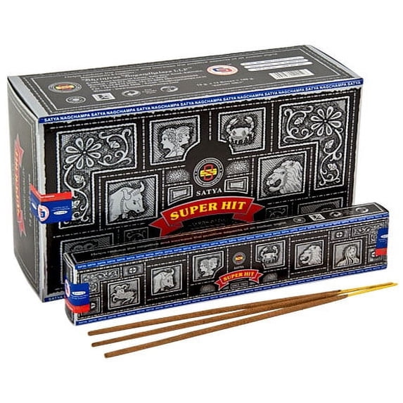 Satya Super Hit Incense Sticks (12 Packs x 15gm Incense Each)