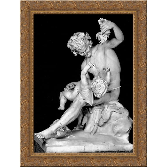Satyr plays with Eros 24x18 Gold Ornate Wood Framed Canvas Art by Yannoulis Chalepas