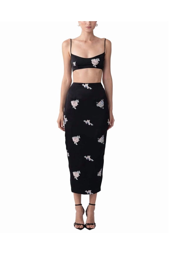 womens 2pc Mira Embroidered Skirt Set, 6, Black