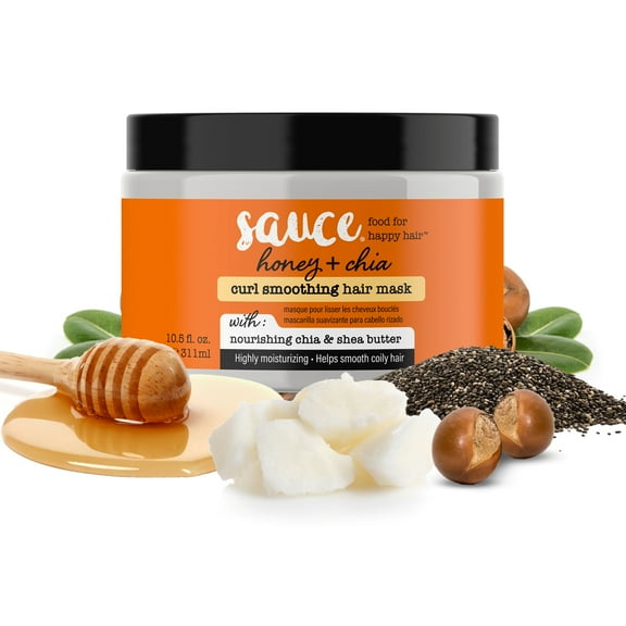 Sauce Beauty Smoothing Curl Hair Mask, Honey Chia, with Honey, Shea Butter, and Chia, 10.5 fl oz.