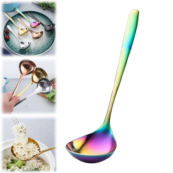 Sauce Ladle,Soup Ladle, Stainless Steel Rainbow Long Handled Spoon Large Kitchen Utensil Spoon for Cook, Stir, Dip & Serve Soups, Dishwasher Safe,ramen soup spoon