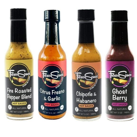 Sauce Lover Hot Sauce Gift Box 4 Pack by Fresco Sauce - Gluten Free - All Natural - Vegan