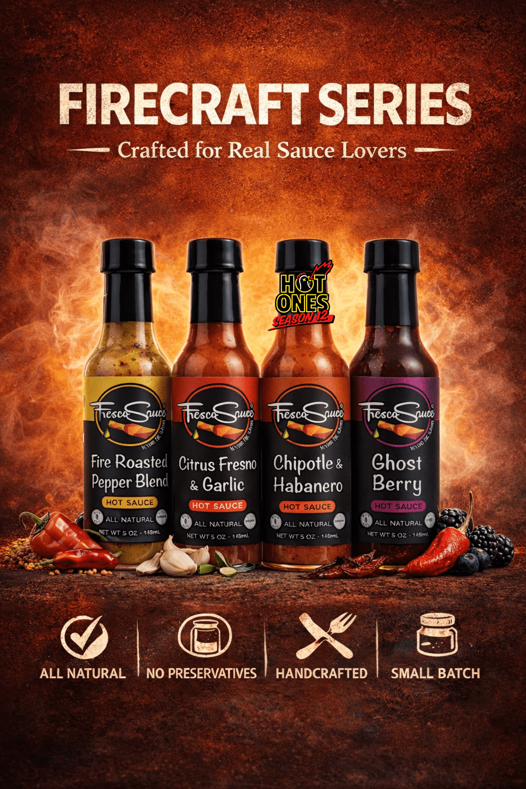 Sauce Lover Hot Sauce Gift Box 4 Pack by Fresco Sauce - Gluten Free - All Natural - Vegan