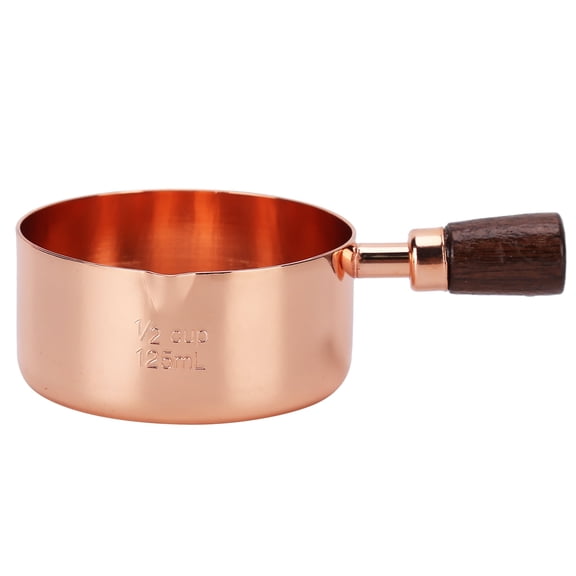 Sauce Pan, Rose Gold Stainless Steel Composite Wood Handle Sauce Pan Dining Cookware Pots Cooking Kitchen Ware (1/2cup)
