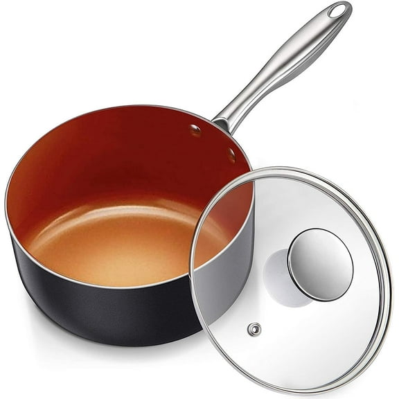 Sauce Pan Set  Ultra Nonstick Saucepan Set of 3  Ceramic Saucepans with Lids  1 Qt &amp; 2 Qt &amp; 3 Qt Small Pot Set  Copper Sauce Pan with Lid