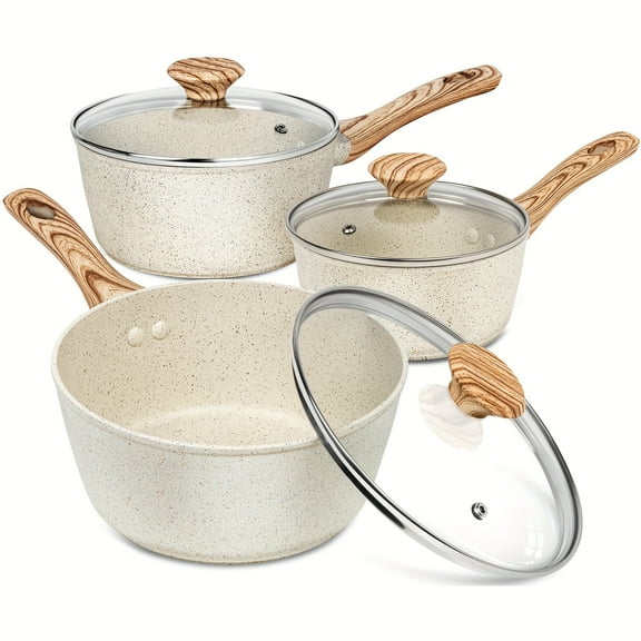 Sauce Pan with Lid, Nonstick Saucepans 1.5QT&2QT&3QT, Granite Sauce Pan 3pcs, Stone Saucepan Set, Small Pot with Lid, Nonstick Sauce Pot Set