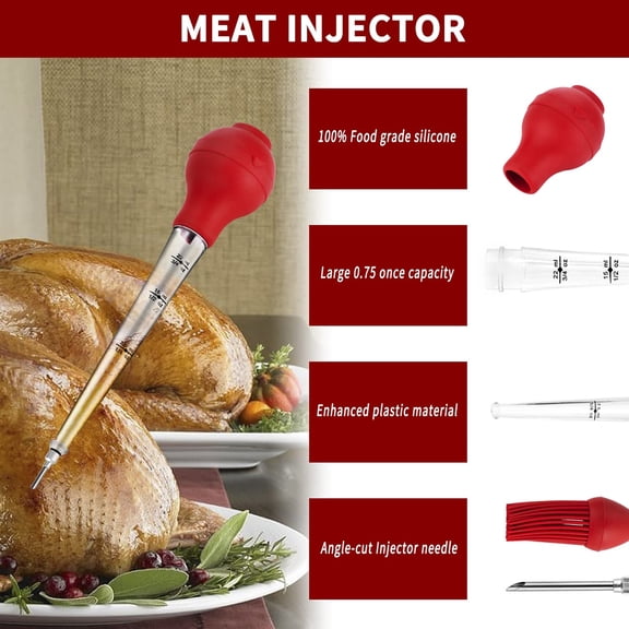 Sauce  Seasoning Injector Needle Kit, Includes Cleaning Brush, Silicone, Plastic  Steel