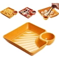 thumbnail image 1 of Sauce Separated Plate with Built-In Dipping Compartment – 2-in-1 Multi-Section Serving Dish Ideal for Appetizers, Sushi, Dumplings, Chips, Fried Chicken and Various Snacks Yellow, 1 of 6