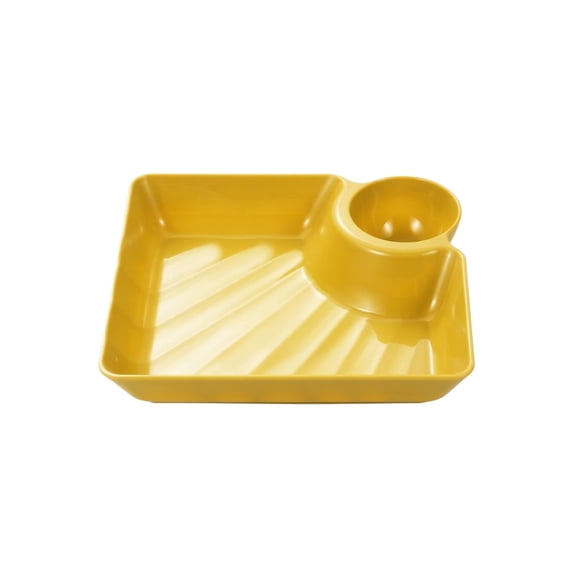 Sauce Separated Plate, Chips and Salsa Serving Dish Plates, Veggie Platter Dipping Serving Trays, Simple Square Design, Easy to Clean, For Sushi, Chips, Fried Chicken Nuggets (Yellow)