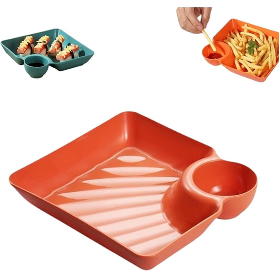 Sauce Separated Plate, Japanese Dumpling Plate, Dumpling Plate with Compartment Dipping Saucer, Simple Square Design, Easy to Clean, For Sushi, Chips, Fried Chicken Nuggets