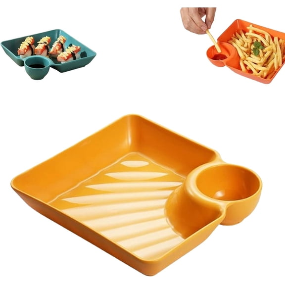 Sauce Separated Plate, Japanese Dumpling Plate, Dumpling Plate with Compartment Dipping Saucer, Simple Square Design, Easy to Clean, For Sushi, Chips, Fried Chicken Nuggets