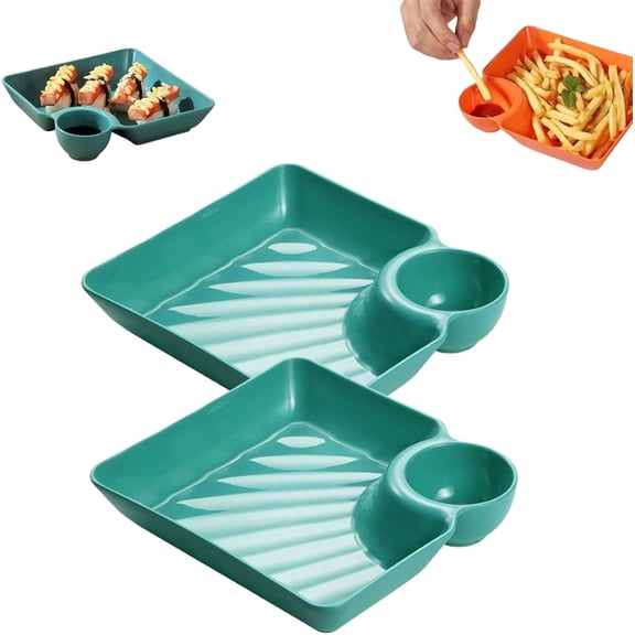 Sauce Separated Plate, Japanese Dumpling Plate, Dumpling Plate with Compartment Dipping Saucer,For Sushi, Chips, Fried Chicken Nuggets (2Pcs Green)