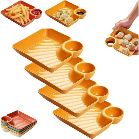Sauce Separated Plate with Dipping Saucer, Dumpling Serving Tray for Chips, Snacks, Appetizers, Multipurpose Condiment Dish
