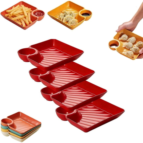 Sauce Separated Plate with Dipping Saucer, Dumpling Serving Tray for Chips, Snacks, Appetizers, Multipurpose Condiment Dish
