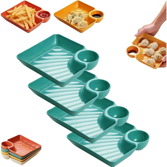 Sauce Separated Plate with Dipping Saucer, Dumpling Serving Tray for Chips, Snacks, Appetizers, Multipurpose Condiment Dish
