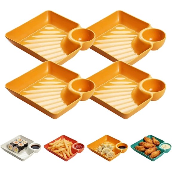 Sauce Separator Plate | Japanese Dumpling Plate with Dipping Saucer, Multi-Purpose Snack Tray for Chips, Appetizers, and Condiments (Mix)