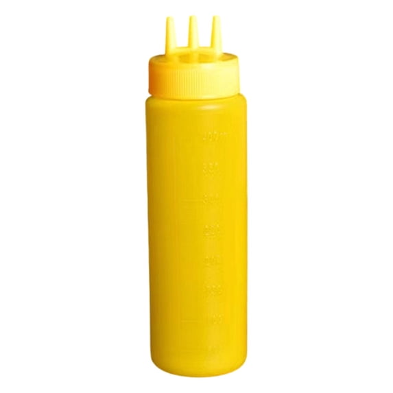 Sauce Squeeze Bottle 3 Hole Nozzle 13.53 fl oz Yellow Wide Mouth Plastic Bottle with Measurement Marks