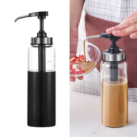 Sauce and Syrup Glass Bottle Sauce Dispenser with Wide Neck Press Pump for Homemade Hot Sauce Ketchup Salad Dressing Barbeque Sauce ( Black ) 500ml