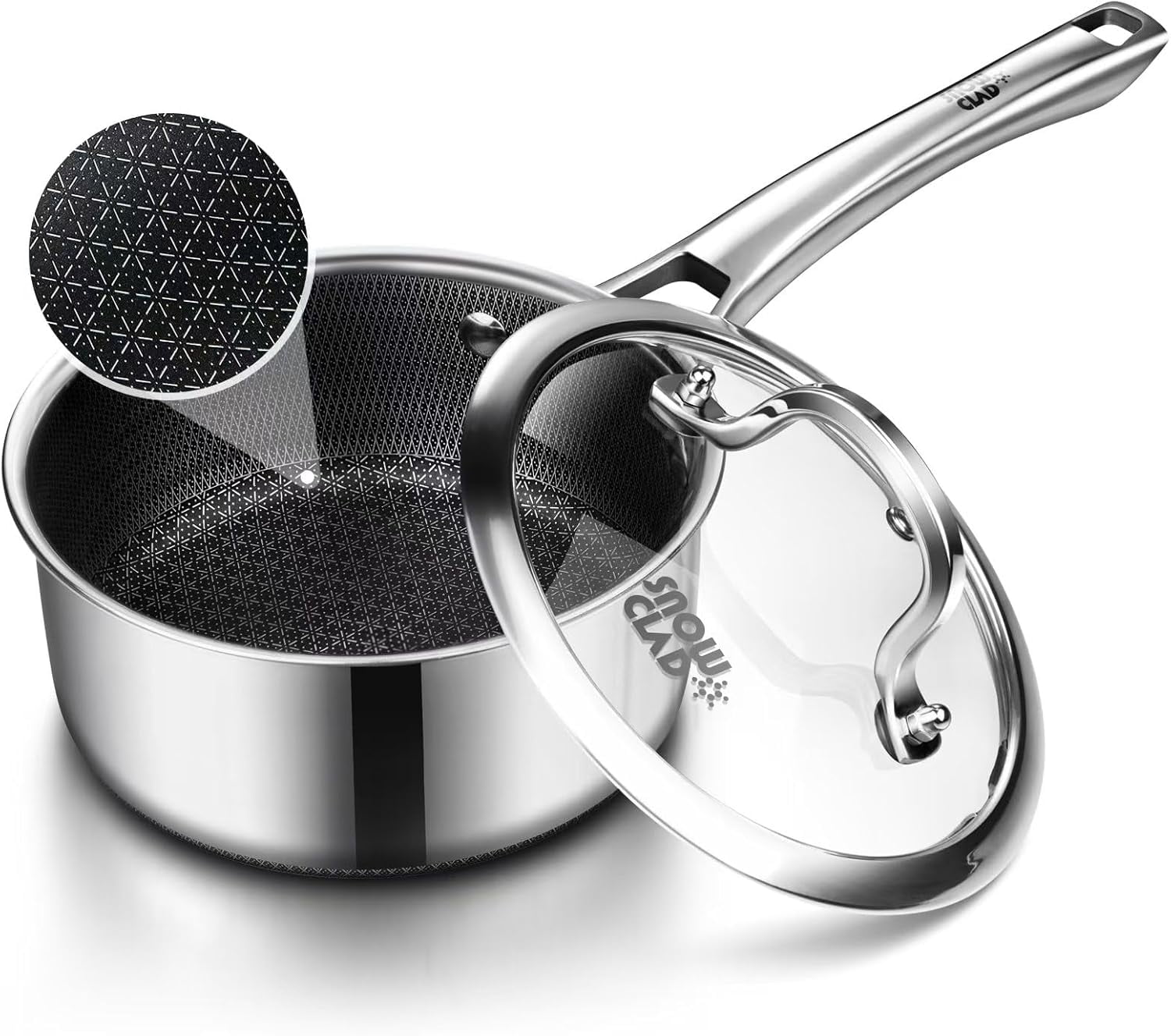 Sauce pan with lid,1.5 Quart & 2.5 Quart Hybrid Nonstick Sauce pans set, Stainless Steel cookware,non stick Pots PFOA Free,Works on Induction,Ceramic and Gas Cooktops