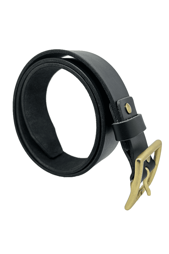 Saucezhan Mens Belts Brass Buckle Belt Narrow Genuine Leather Black Dyed Cowskin Italian Full Grain Leather