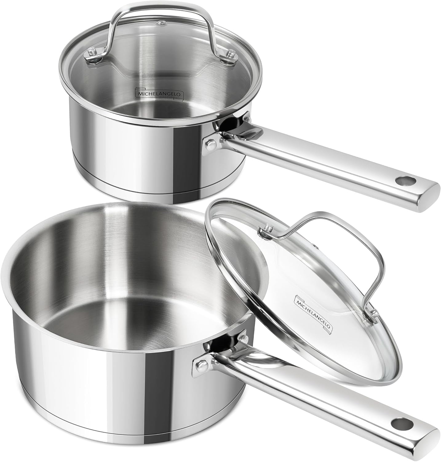 Saucepan Set 1QT & 2QT, Stainless Steel Sauce Pan with Lid, Tri-Ply Bottom Sauce Pot Set, Nonstick Saucepan, Induction Compatible, 4pc
