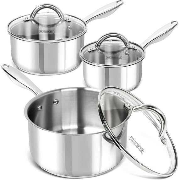 Saucepan Set 6pc, 18/10 Stainless Steel Sauce Pan with Lid, Tri-Ply Bottom Sauce Pot Set, Nonstick Saucepan, Induction Compatible, 1QT & 2QT &3QT