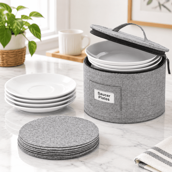 Saucer Case 12-Plate Stackable Storage Chest with Felt Dividers