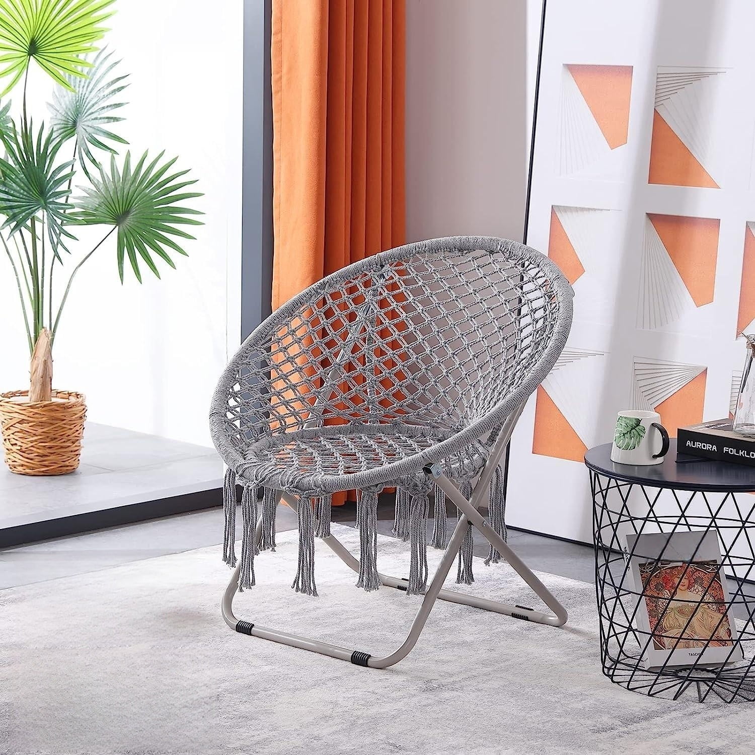 Saucer Chair, Round Cozy Chairs with Folding Metal Frame, Handmade