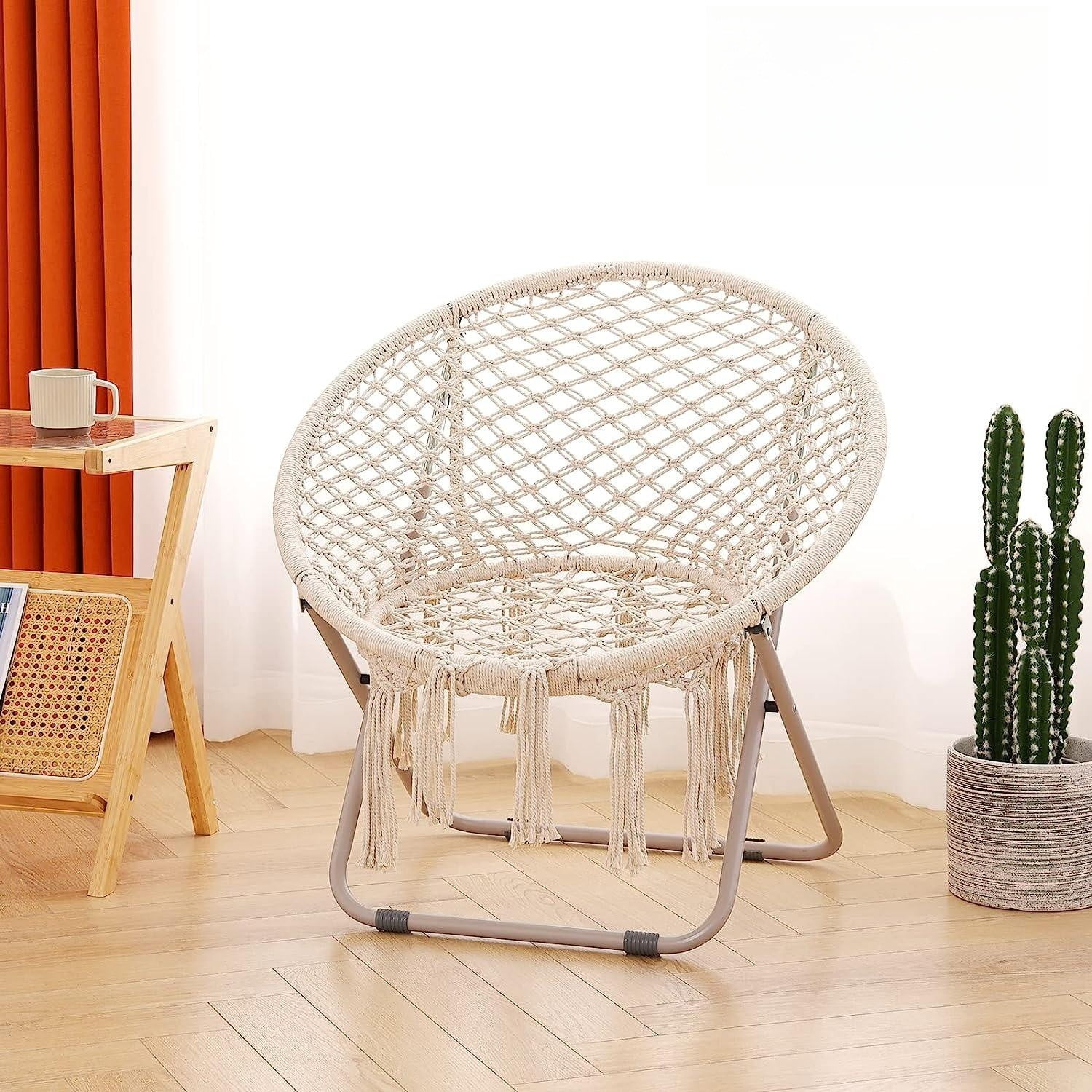 Saucer Chair, Round Cozy Chairs with Folding Metal Frame, Handmade