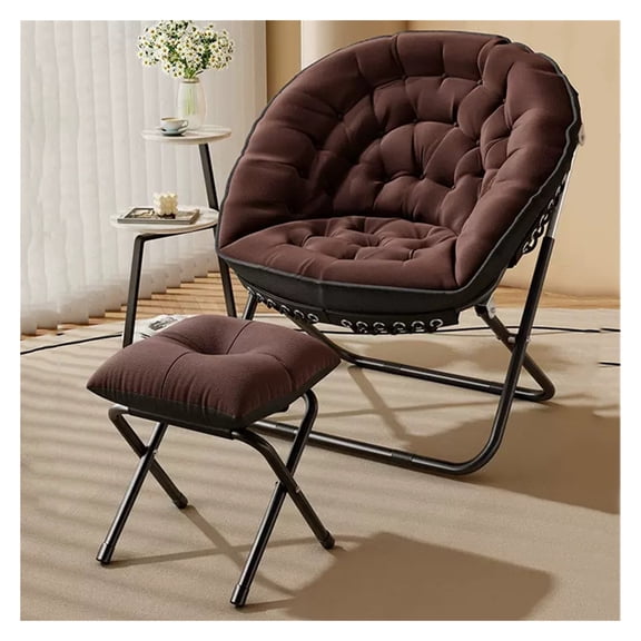 Saucer Chair Soft Faux Fur Oversized Folding Accent Chair with Metal Frame,Moon Round Chair Lounge Lazy Chair Leisure Padded Seat for Living Room,Balcony,Office