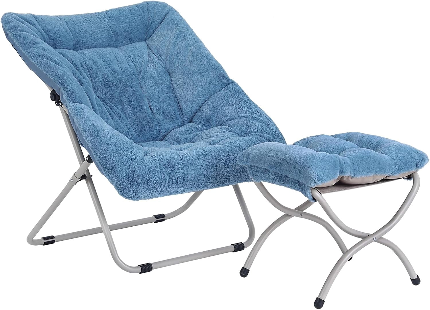 Saucer Chair With Ottoman - Oversized Folding Faux Fur, X-Large Soft ...