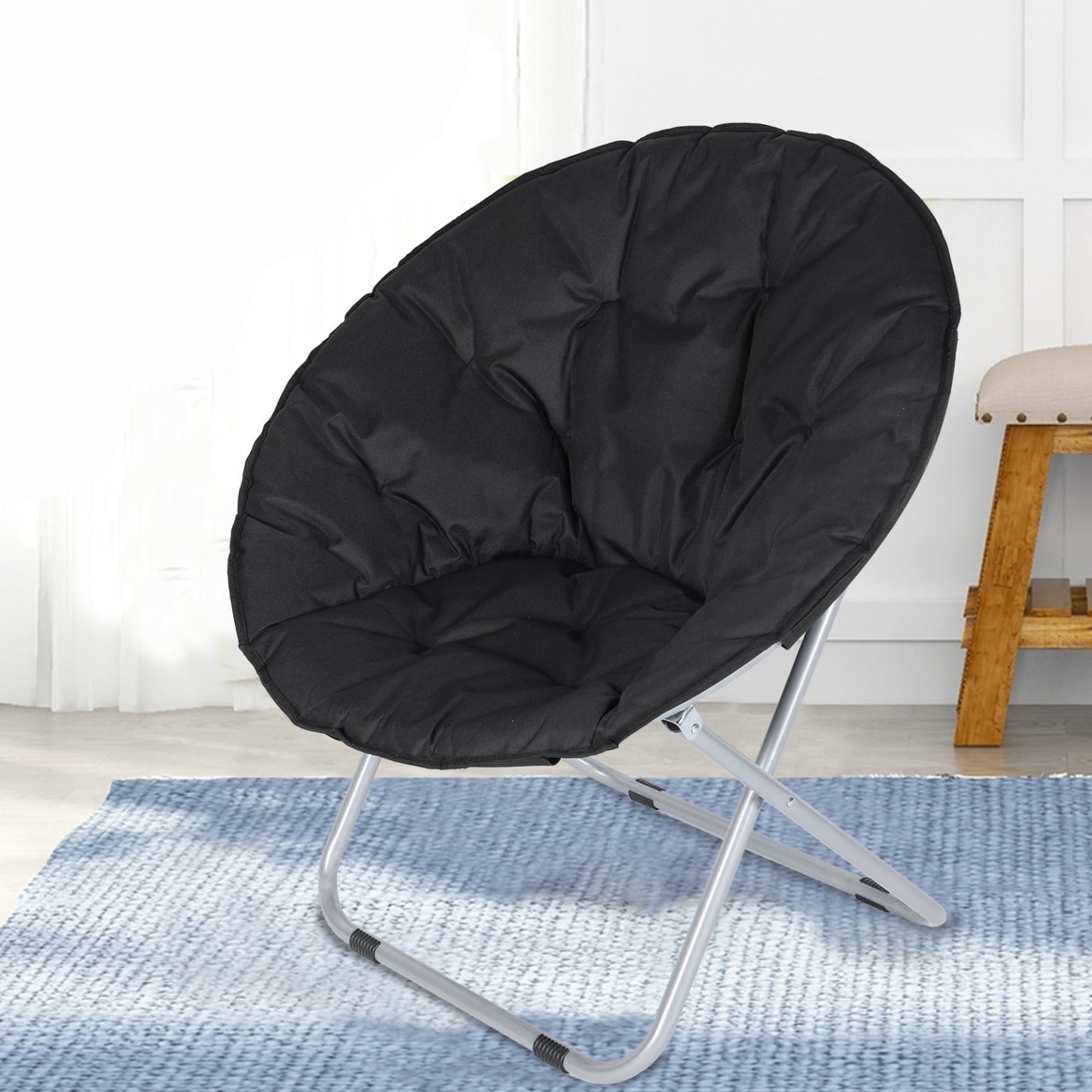 Saucer Lounge Chair, Portable Folding Soft Moon Chair with Metal Frame