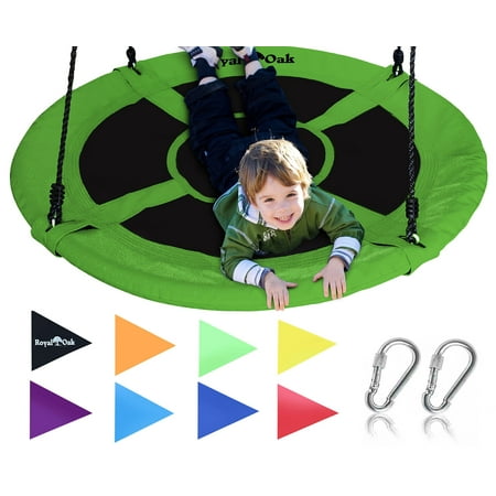 Royal Oak Giant 40 Inch Flying Saucer Tree Swing, Bonus Protective Swing Cover and Flags, 700 lb Weight Capacity, Easy Install, Steel Frame Green