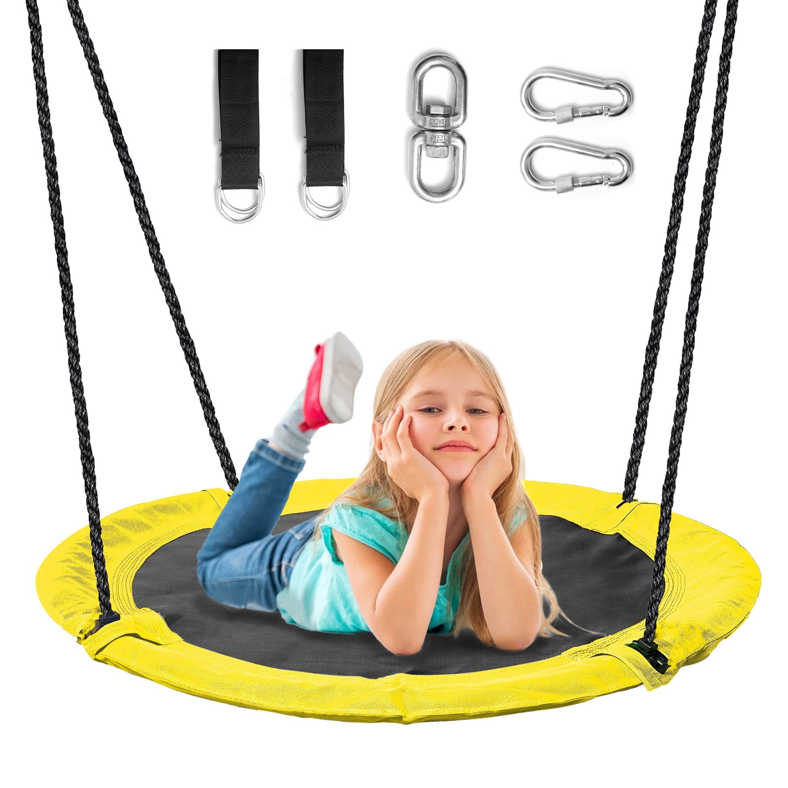 Saucer Tree Swing for Kids, 43 Waterproof Flying Saucer Swing with A  Swivel, Hanging Straps, Adjustable Ropes, Galvanized steel frame, padded  with foam, Easy to Install Round Mat Spinner Swing Green 