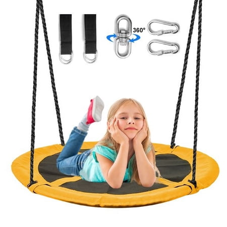 Saucer Tree Swing for Kids, 43" Waterproof Flying Saucer Swing with A Swivel, Hanging Straps, Adjustable Ropes,  Galvanized steel frame, padded with foam, Easy to Install Round Mat Spinner Swing